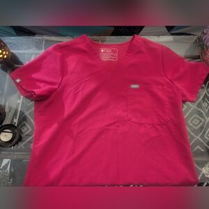 Figs Hot Pink V-Neck Scrub Top Medium